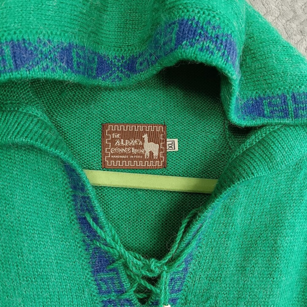 ALPACA CONNECTION Women's Hoodie Sweater XL Green Fringe Boho Hippie Aztec - Picture 3 of 8